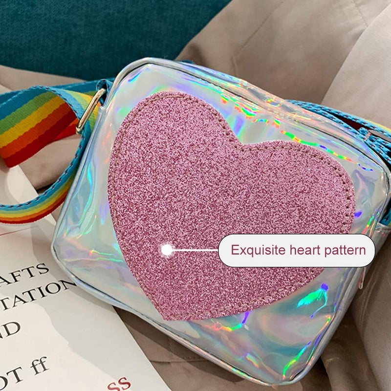 JienClound Trendy Girls Purse Sequin Heart Rainbow Shoulder Strap Crossbody Bags Handbag for Little Girls (Silver) - Image 3